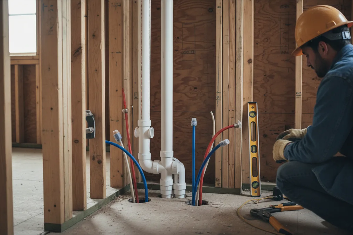 Drain and supply rough-in during Drain Cleaning in Islandia